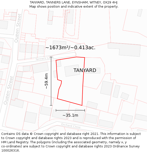 TANYARD, TANNERS LANE, EYNSHAM, WITNEY, OX29 4HJ: Plot and title map