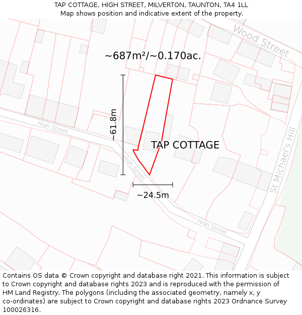 TAP COTTAGE, HIGH STREET, MILVERTON, TAUNTON, TA4 1LL: Plot and title map