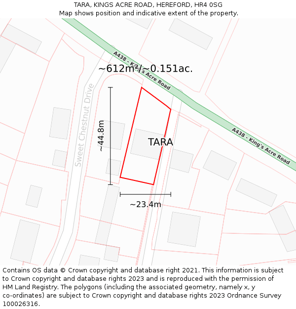 TARA, KINGS ACRE ROAD, HEREFORD, HR4 0SG: Plot and title map