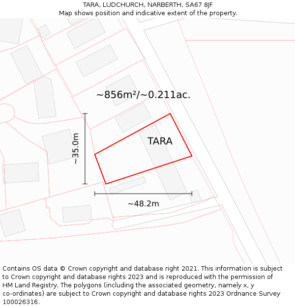 TARA, LUDCHURCH, NARBERTH, SA67 8JF: Plot and title map