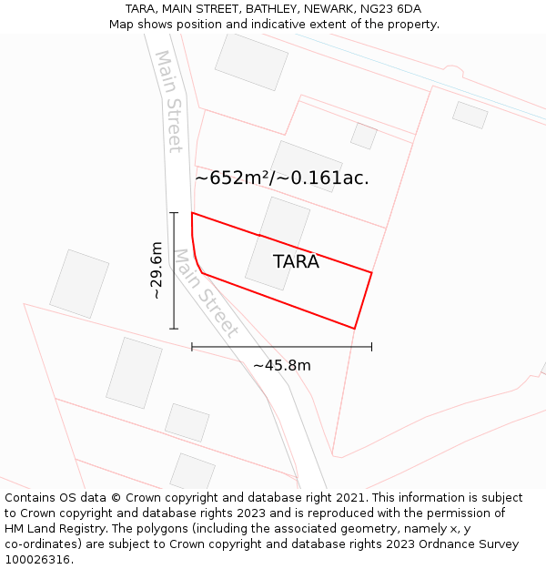 TARA, MAIN STREET, BATHLEY, NEWARK, NG23 6DA: Plot and title map