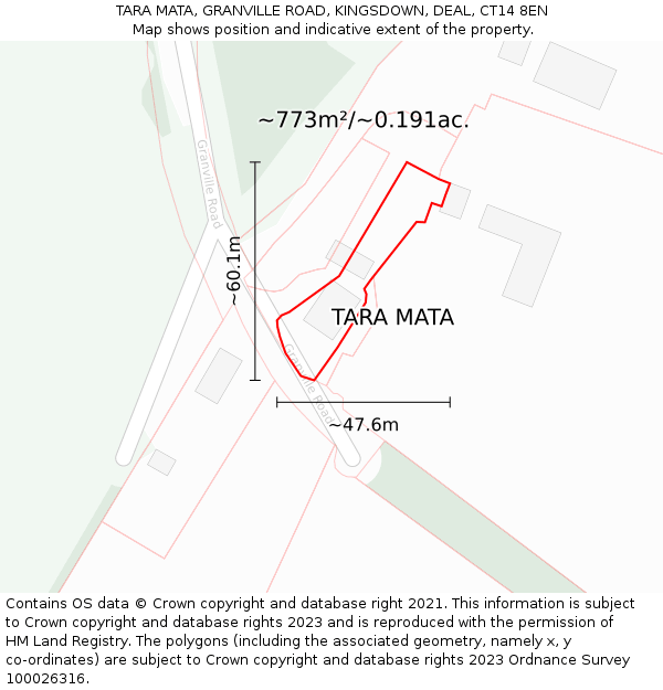 TARA MATA, GRANVILLE ROAD, KINGSDOWN, DEAL, CT14 8EN: Plot and title map