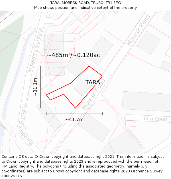 TARA, MORESK ROAD, TRURO, TR1 1EG: Plot and title map