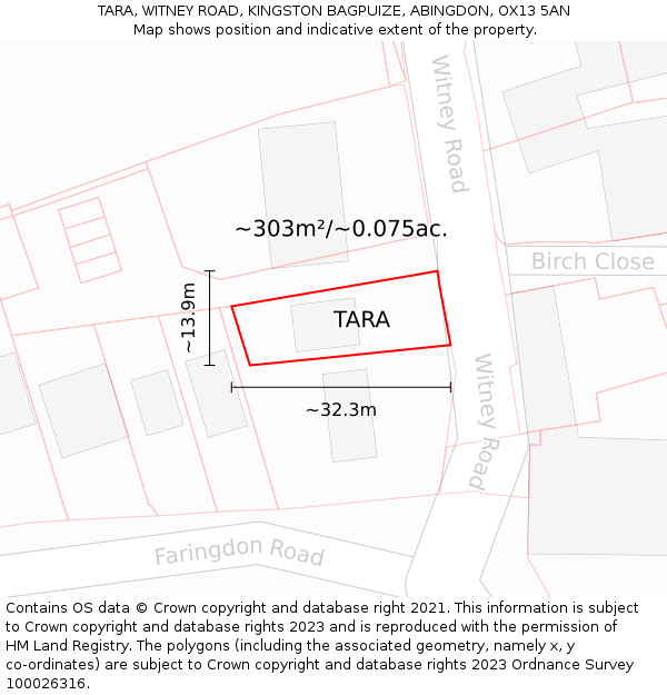 TARA, WITNEY ROAD, KINGSTON BAGPUIZE, ABINGDON, OX13 5AN: Plot and title map