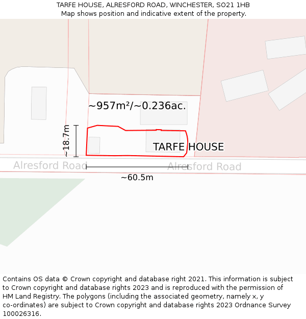 TARFE HOUSE, ALRESFORD ROAD, WINCHESTER, SO21 1HB: Plot and title map