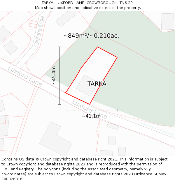 TARKA, LUXFORD LANE, CROWBOROUGH, TN6 2PJ: Plot and title map