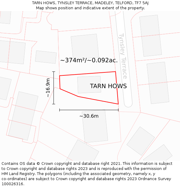 TARN HOWS, TYNSLEY TERRACE, MADELEY, TELFORD, TF7 5AJ: Plot and title map