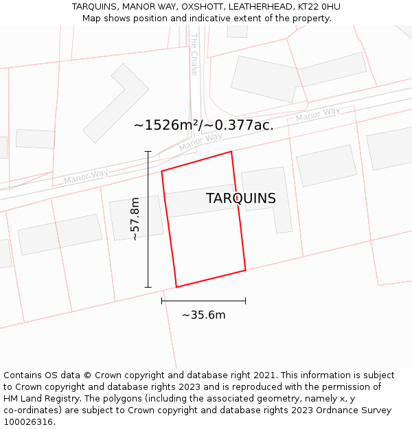 TARQUINS, MANOR WAY, OXSHOTT, LEATHERHEAD, KT22 0HU: Plot and title map