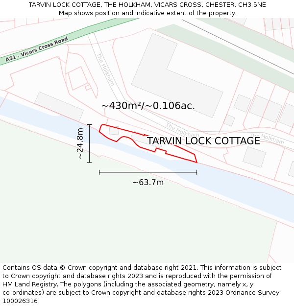 TARVIN LOCK COTTAGE, THE HOLKHAM, VICARS CROSS, CHESTER, CH3 5NE: Plot and title map