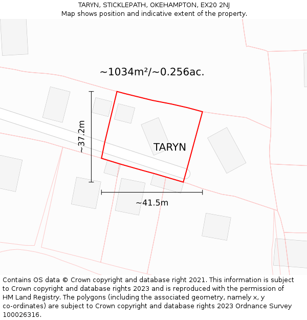 TARYN, STICKLEPATH, OKEHAMPTON, EX20 2NJ: Plot and title map