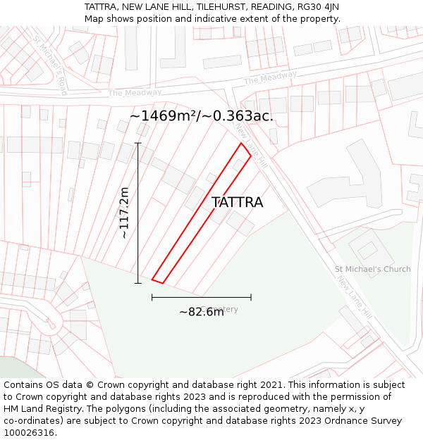 TATTRA, NEW LANE HILL, TILEHURST, READING, RG30 4JN: Plot and title map