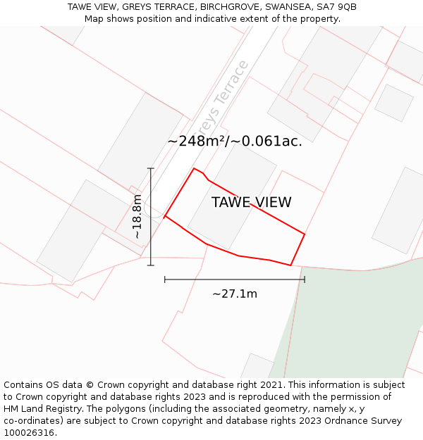 TAWE VIEW, GREYS TERRACE, BIRCHGROVE, SWANSEA, SA7 9QB: Plot and title map