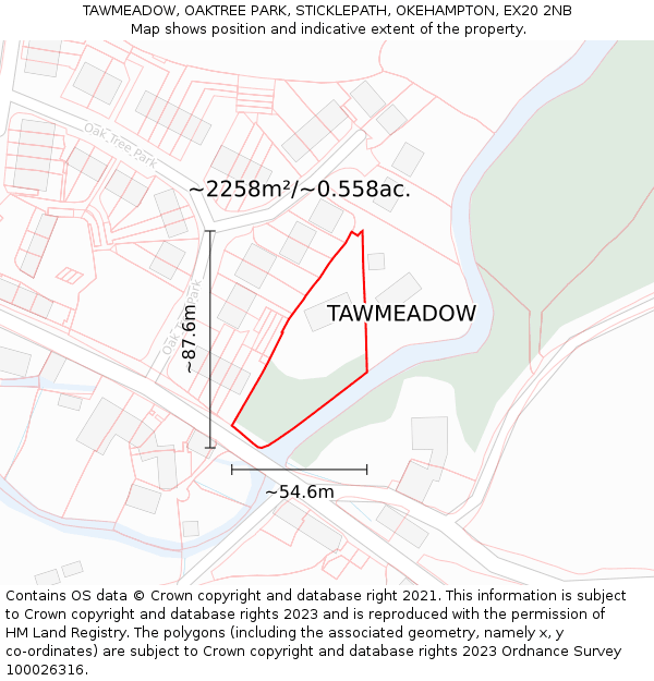 TAWMEADOW, OAKTREE PARK, STICKLEPATH, OKEHAMPTON, EX20 2NB: Plot and title map