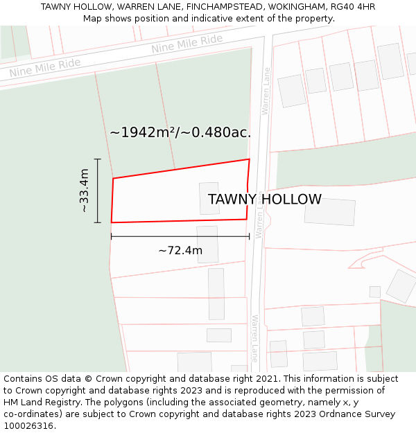 TAWNY HOLLOW, WARREN LANE, FINCHAMPSTEAD, WOKINGHAM, RG40 4HR: Plot and title map