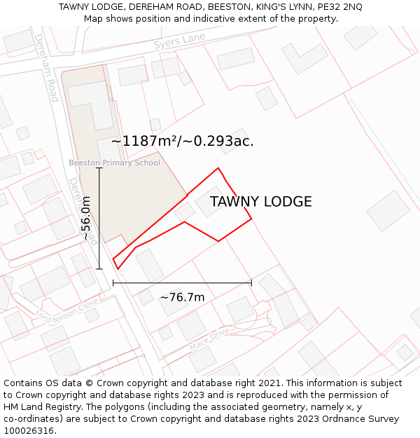 TAWNY LODGE, DEREHAM ROAD, BEESTON, KING'S LYNN, PE32 2NQ: Plot and title map