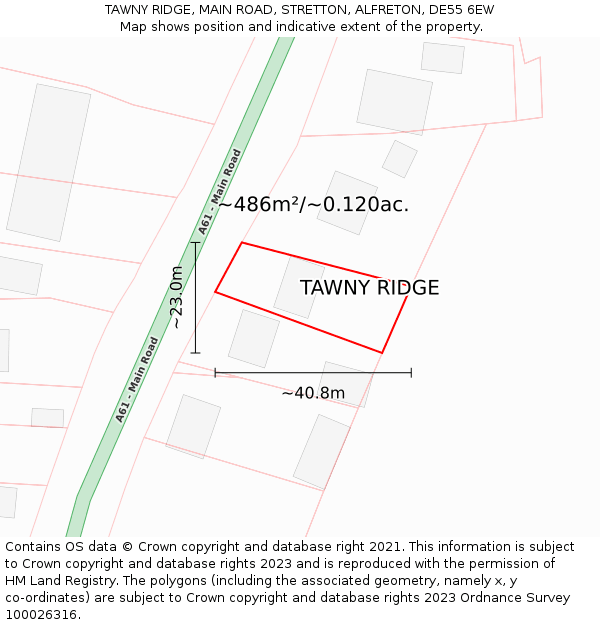 TAWNY RIDGE, MAIN ROAD, STRETTON, ALFRETON, DE55 6EW: Plot and title map