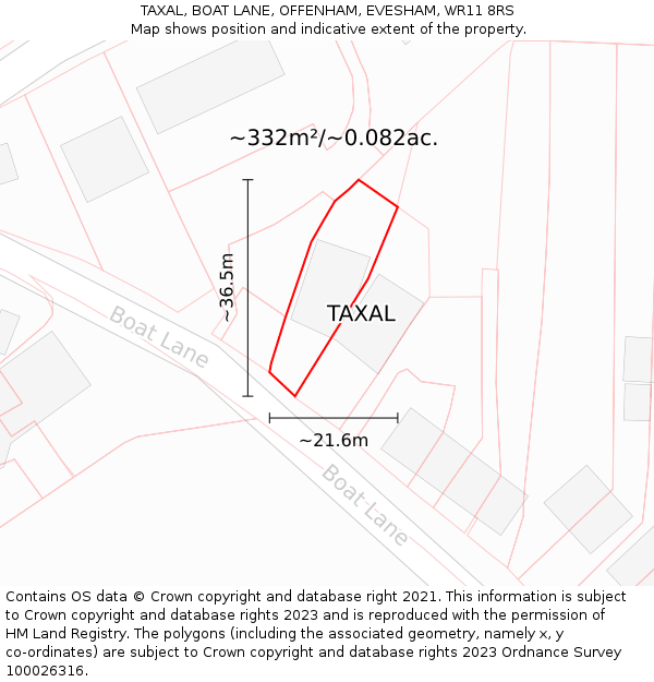 TAXAL, BOAT LANE, OFFENHAM, EVESHAM, WR11 8RS: Plot and title map