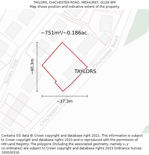 TAYLORS, CHICHESTER ROAD, MIDHURST, GU29 9PF: Plot and title map