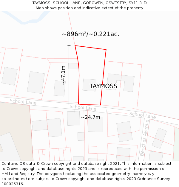 TAYMOSS, SCHOOL LANE, GOBOWEN, OSWESTRY, SY11 3LD: Plot and title map