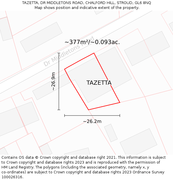 TAZETTA, DR MIDDLETONS ROAD, CHALFORD HILL, STROUD, GL6 8NQ: Plot and title map