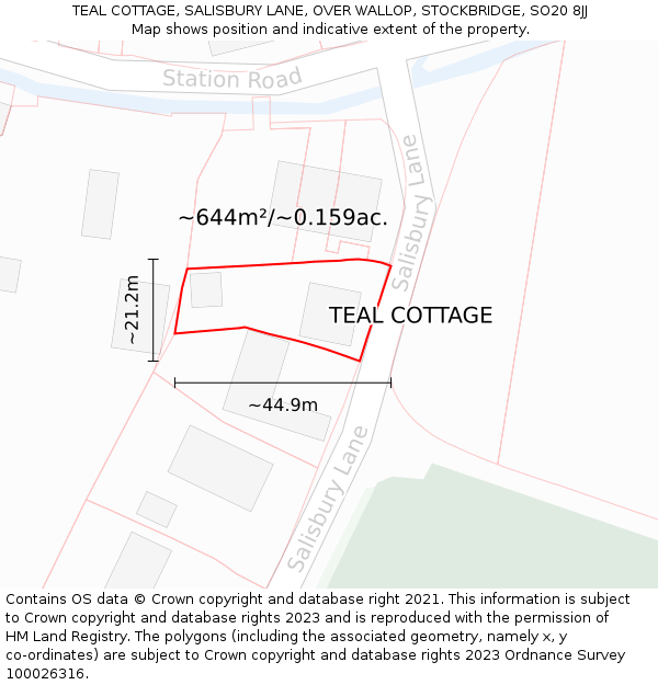 TEAL COTTAGE, SALISBURY LANE, OVER WALLOP, STOCKBRIDGE, SO20 8JJ: Plot and title map