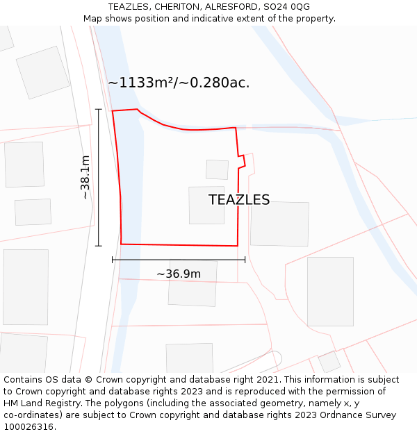 TEAZLES, CHERITON, ALRESFORD, SO24 0QG: Plot and title map