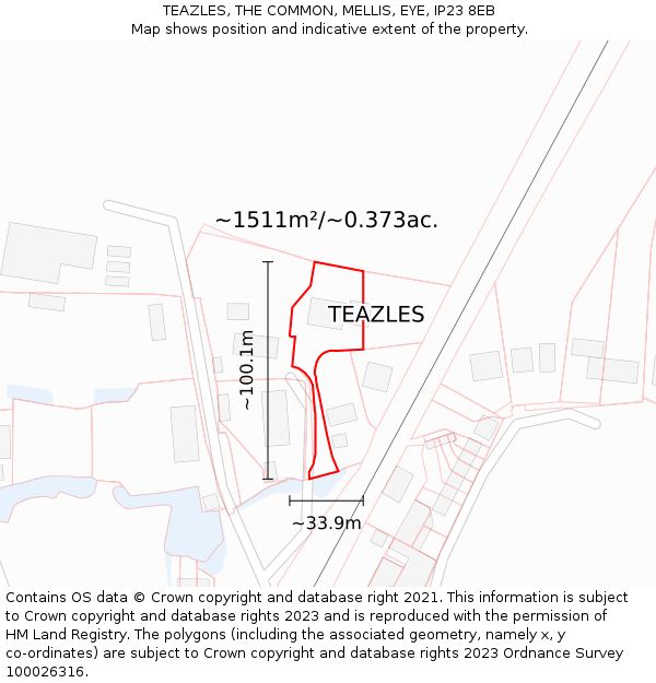 TEAZLES, THE COMMON, MELLIS, EYE, IP23 8EB: Plot and title map