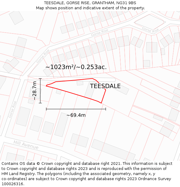 TEESDALE, GORSE RISE, GRANTHAM, NG31 9BS: Plot and title map