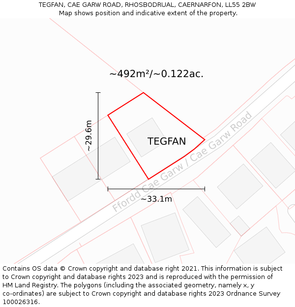 TEGFAN, CAE GARW ROAD, RHOSBODRUAL, CAERNARFON, LL55 2BW: Plot and title map