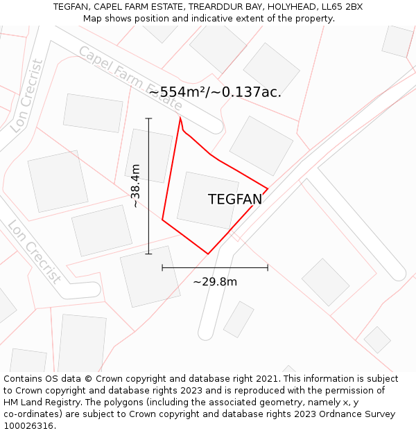 TEGFAN, CAPEL FARM ESTATE, TREARDDUR BAY, HOLYHEAD, LL65 2BX: Plot and title map