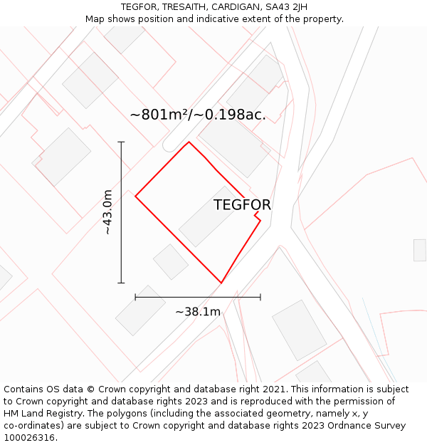 TEGFOR, TRESAITH, CARDIGAN, SA43 2JH: Plot and title map