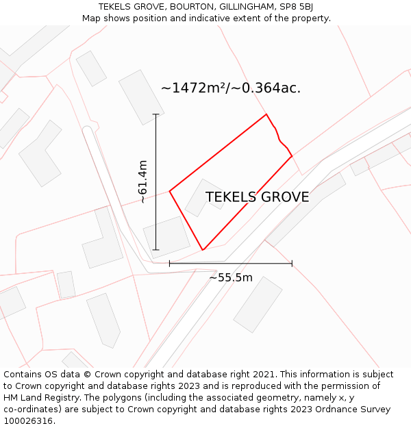 TEKELS GROVE, BOURTON, GILLINGHAM, SP8 5BJ: Plot and title map