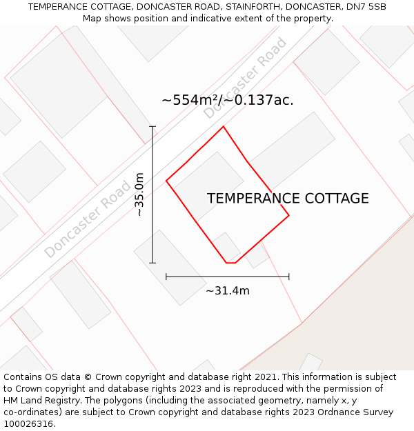 TEMPERANCE COTTAGE, DONCASTER ROAD, STAINFORTH, DONCASTER, DN7 5SB: Plot and title map