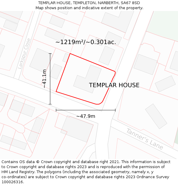 TEMPLAR HOUSE, TEMPLETON, NARBERTH, SA67 8SD: Plot and title map