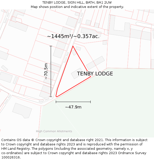 TENBY LODGE, SION HILL, BATH, BA1 2UW: Plot and title map