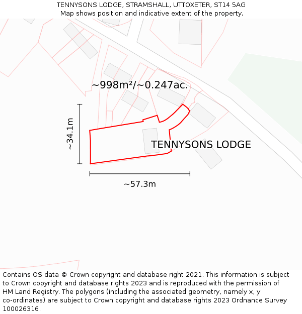 TENNYSONS LODGE, STRAMSHALL, UTTOXETER, ST14 5AG: Plot and title map