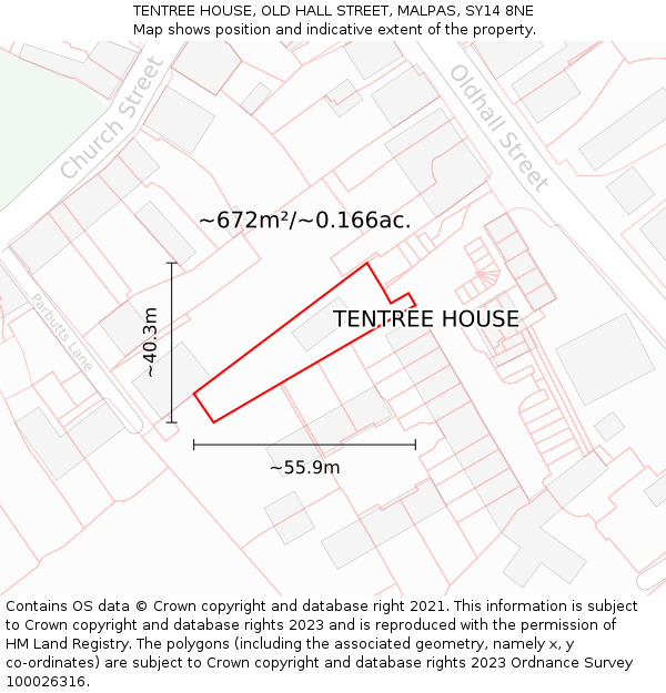 TENTREE HOUSE, OLD HALL STREET, MALPAS, SY14 8NE: Plot and title map