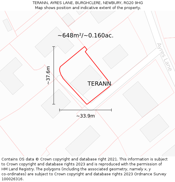 TERANN, AYRES LANE, BURGHCLERE, NEWBURY, RG20 9HG: Plot and title map