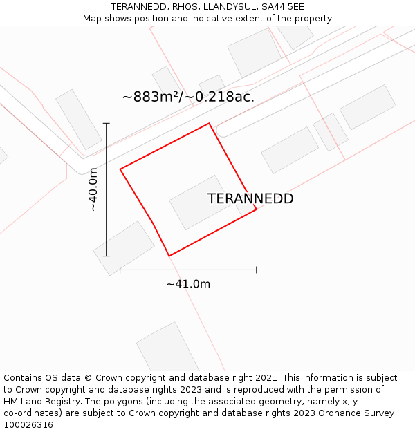 TERANNEDD, RHOS, LLANDYSUL, SA44 5EE: Plot and title map