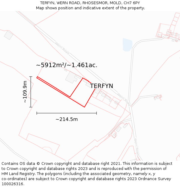 TERFYN, WERN ROAD, RHOSESMOR, MOLD, CH7 6PY: Plot and title map