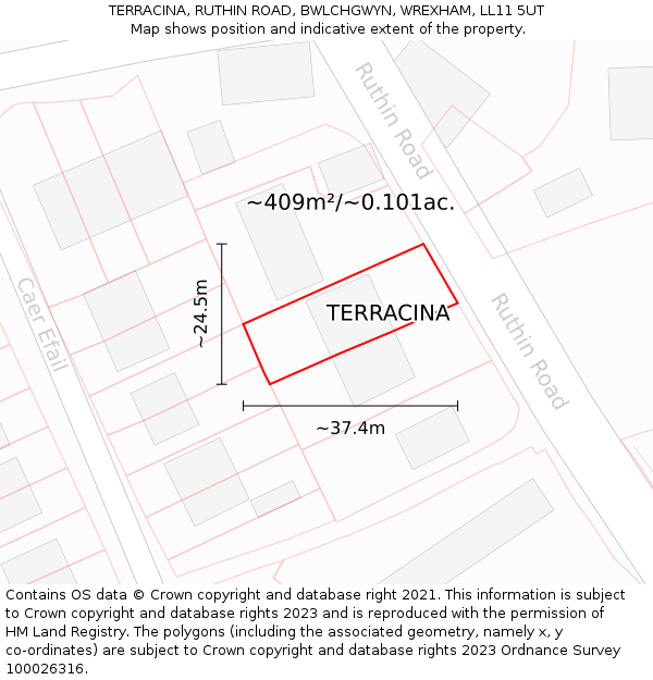 TERRACINA, RUTHIN ROAD, BWLCHGWYN, WREXHAM, LL11 5UT: Plot and title map