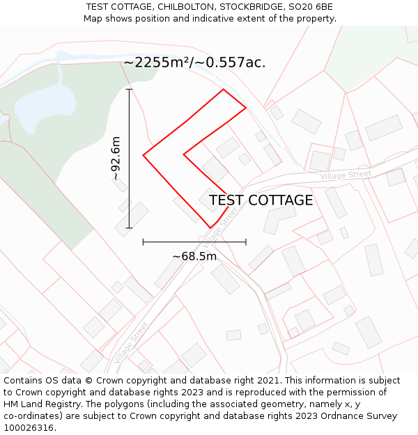 TEST COTTAGE, CHILBOLTON, STOCKBRIDGE, SO20 6BE: Plot and title map