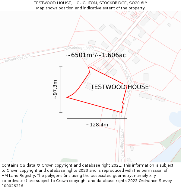 TESTWOOD HOUSE, HOUGHTON, STOCKBRIDGE, SO20 6LY: Plot and title map