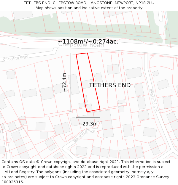 TETHERS END, CHEPSTOW ROAD, LANGSTONE, NEWPORT, NP18 2LU: Plot and title map