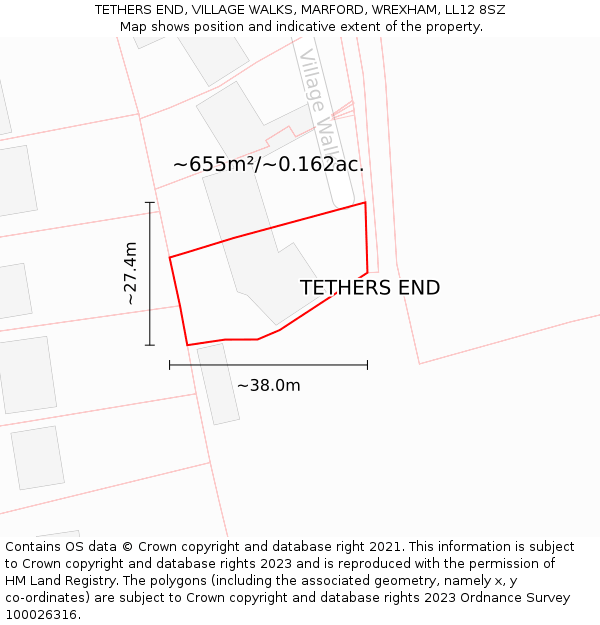 TETHERS END, VILLAGE WALKS, MARFORD, WREXHAM, LL12 8SZ: Plot and title map