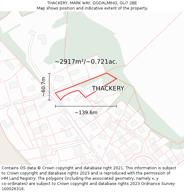 THACKERY, MARK WAY, GODALMING, GU7 2BE: Plot and title map