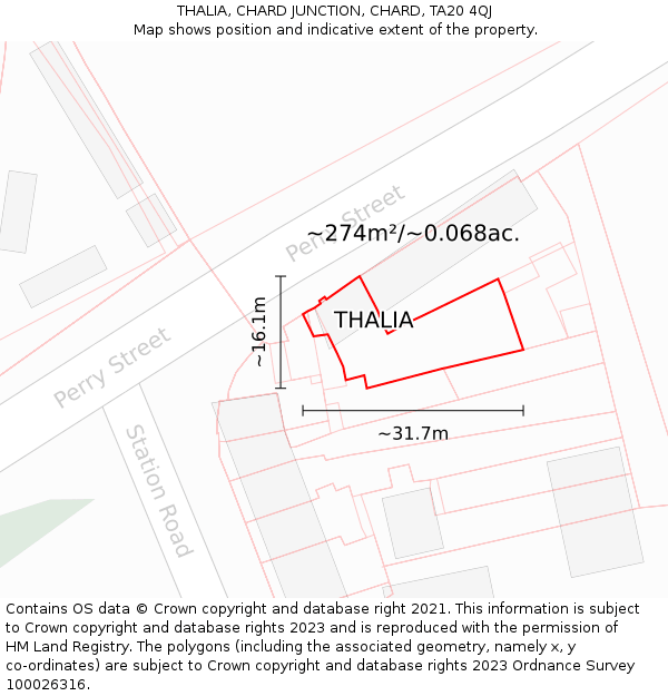 THALIA, CHARD JUNCTION, CHARD, TA20 4QJ: Plot and title map