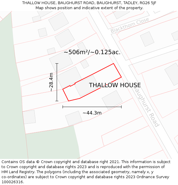 THALLOW HOUSE, BAUGHURST ROAD, BAUGHURST, TADLEY, RG26 5JF: Plot and title map