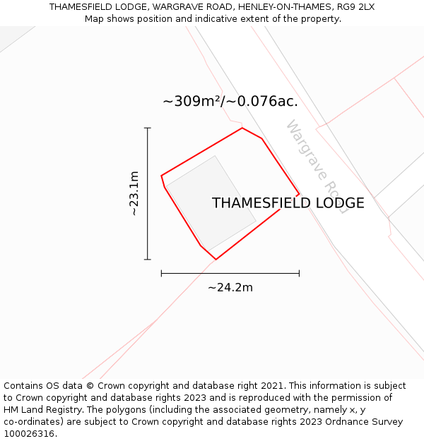 THAMESFIELD LODGE, WARGRAVE ROAD, HENLEY-ON-THAMES, RG9 2LX: Plot and title map