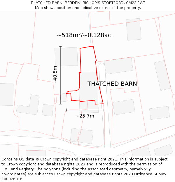 THATCHED BARN, BERDEN, BISHOP'S STORTFORD, CM23 1AE: Plot and title map